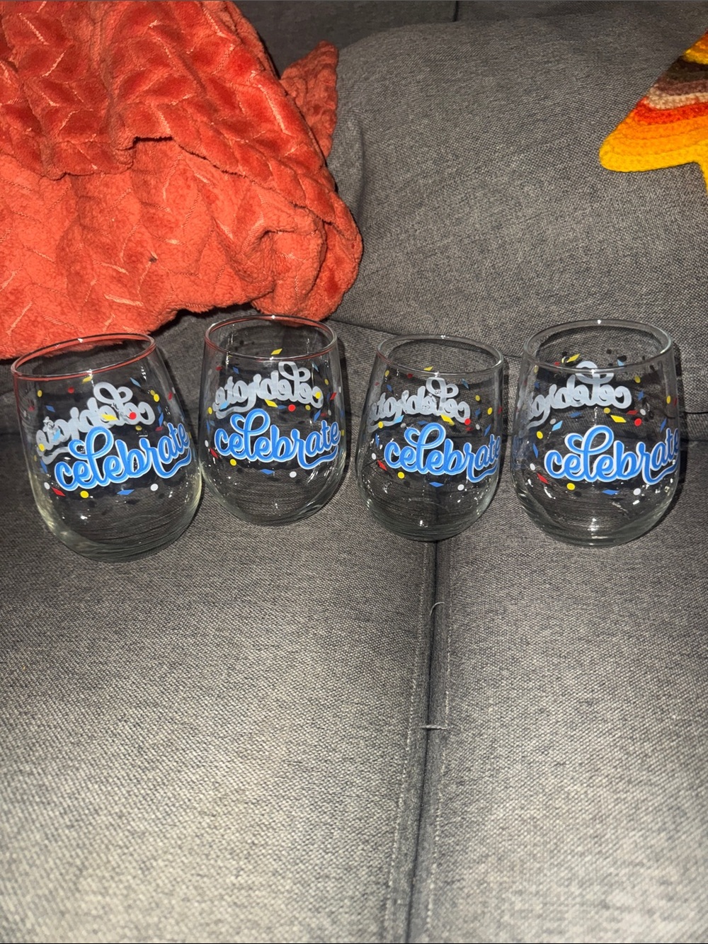 Festive Celebrate It Stemless Wine Glasses Set of 4 Confetti Graphic Drinkware